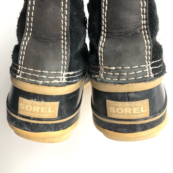 Sorel Joan of Arctic Black Suede Winter Boots Faux Fur Trim Tall Lace Up Boot - Picture 7 of 11